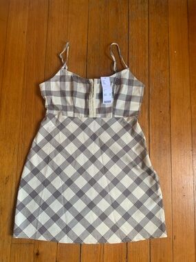 Urban Outfitters Cream and Brown Plaid Mini Dress